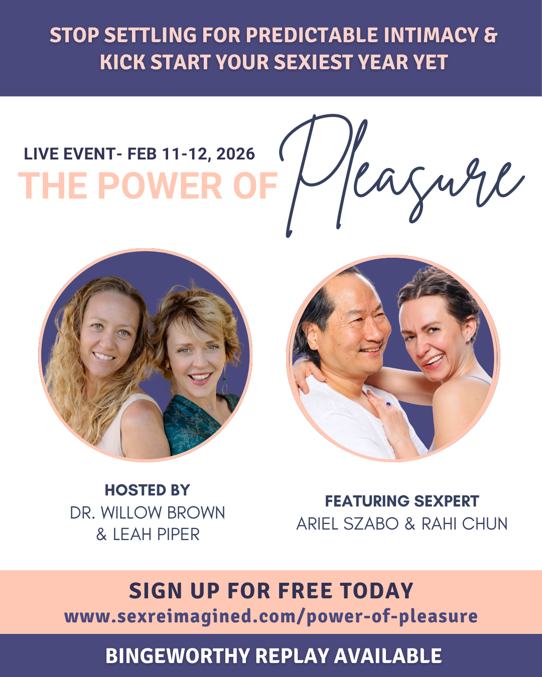 Rahi Chun and Ariel Szabo featured experts on The Power of Pleasure Summit with Dr Willow Brown and Leah Piper exploring intimacy and erotic connection
